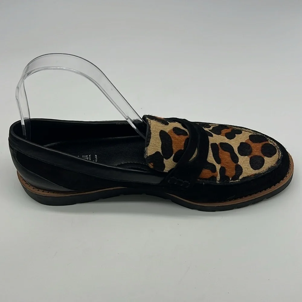Vaneli - Leopard  Print Tan Pattern Black Suede Slip On Penny Loafers Size 8